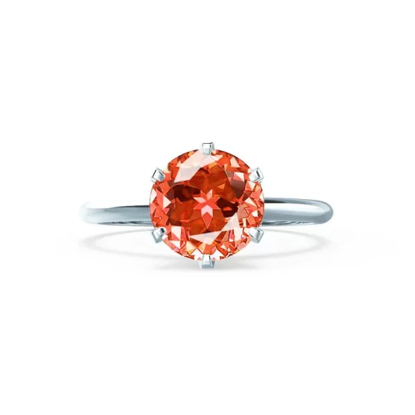 LILLIE Chatham® Padparadscha Sapphire 18k White Gold 6 Prong Knife Edge Solitaire Ring - Image 4