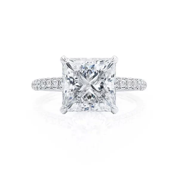 COCO Princess Moissanite & Diamond 18k White Gold Hidden Halo Triple Pavé Shoulder Set - Image 4