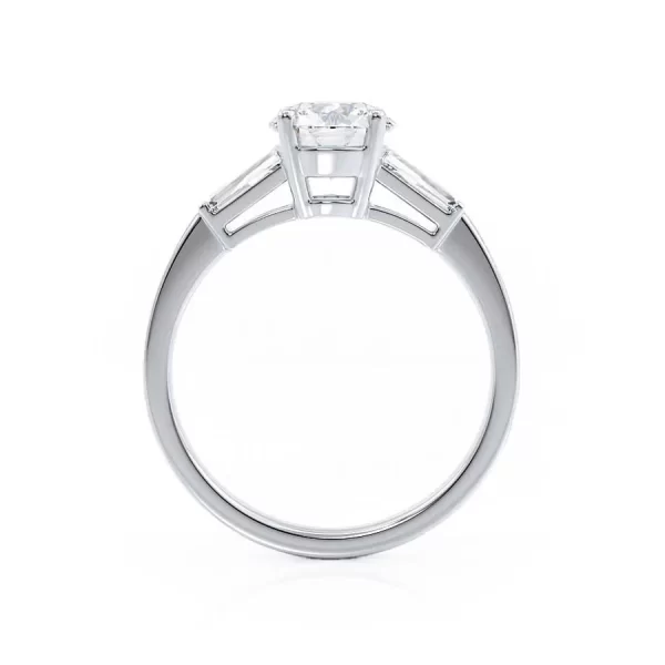 LOVETTA Round Moissanite & Diamond Baguette 18k White Gold Trilogy - Image 3