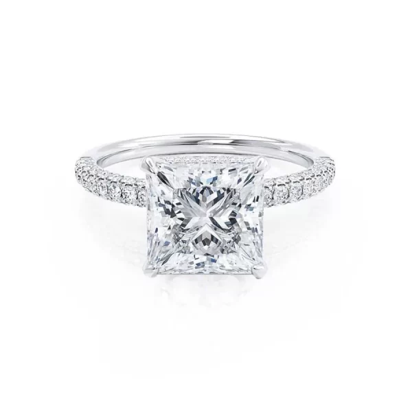 COCO Princess Moissanite & Diamond 18k White Gold Hidden Halo Triple Pavé Shoulder Set - Image 5