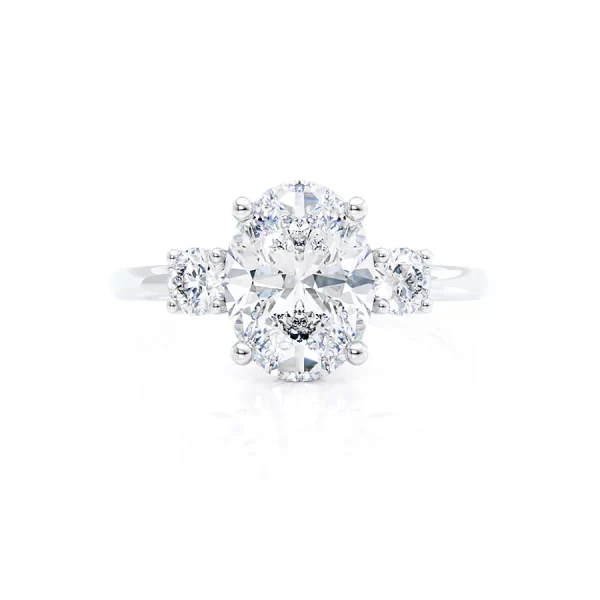 LOUELLA Moissanite Oval Petite Trilogy Engagement Ring 18k White Gold - Image 3