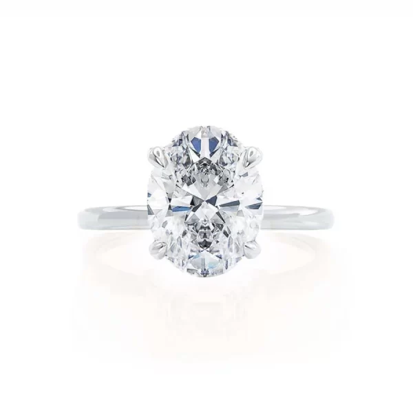 PARIS Oval Moissanite & Diamond 18k White Gold Hidden Halo - Image 4