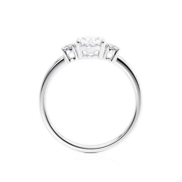 LOUELLA Moissanite Oval Petite Trilogy Engagement Ring 18k White Gold - Image 4