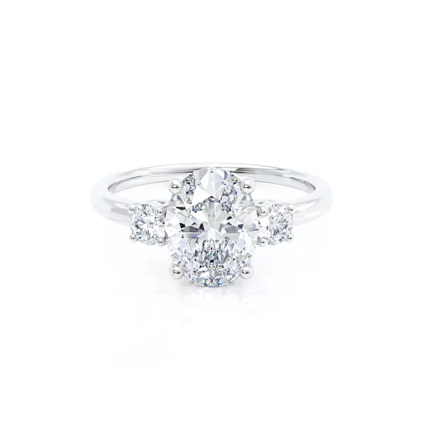 LOUELLA Moissanite Oval Petite Trilogy Engagement Ring 18k White Gold