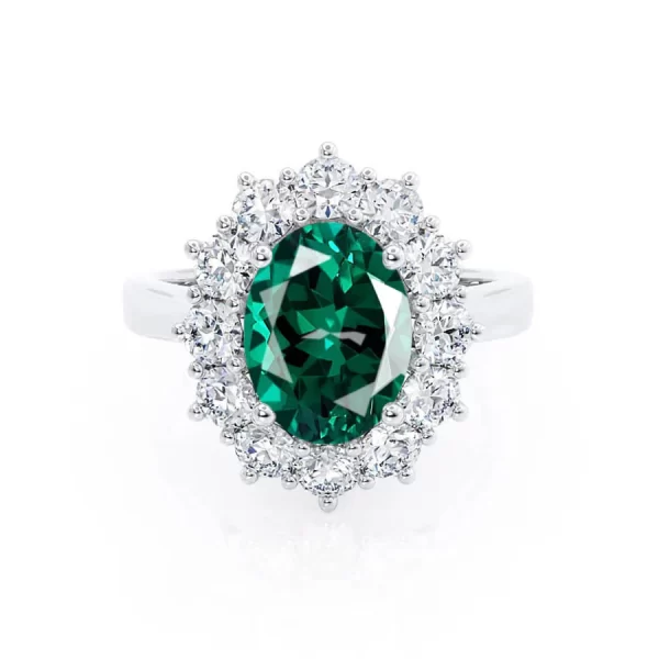 DIANA Chatham® Emerald & Lab Diamond 18k White Gold Halo