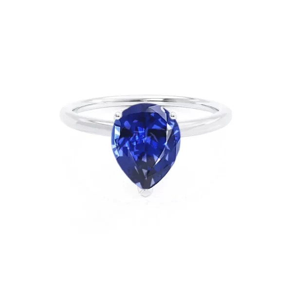 LULU Chatham® Pear Blue Sapphire 18k White Gold Petite Solitaire Ring