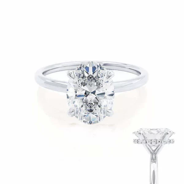 PARIS Oval Moissanite & Diamond 18k White Gold Hidden Halo