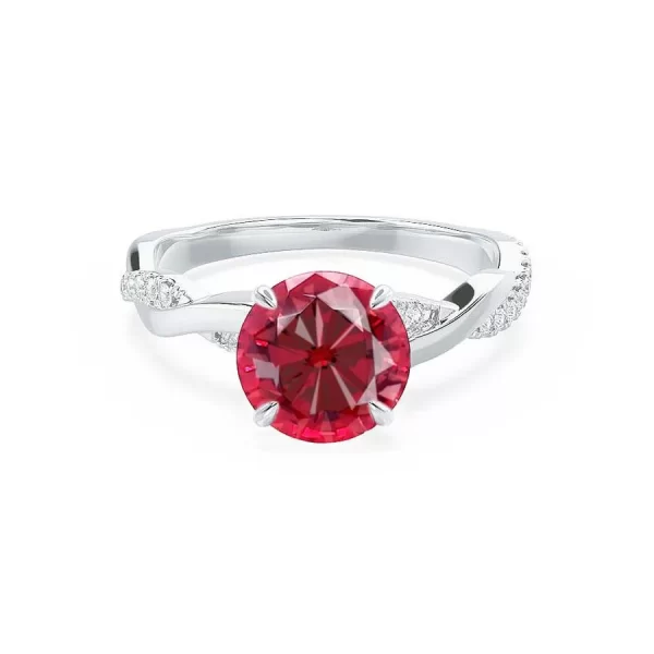 EDEN Chatham® Round Ruby & Diamond 18k White Gold Vine Ring