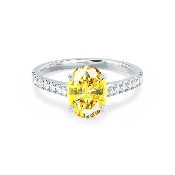 VIOLA Chatham® Yellow Sapphire Oval & Diamond 18k White Gold Shoulder Set Ring