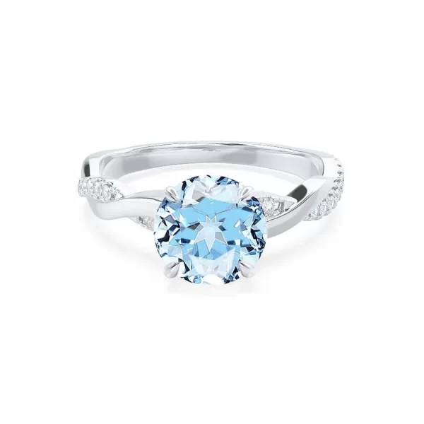 EDEN Chatham® Round Aqua Spinel & Diamond 18k White Gold Vine Ring