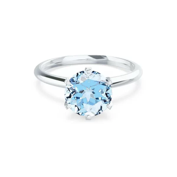 LILLIE Chatham® Aqua Spinel 18k White Gold 6 Prong Knife Edge Solitaire Ring