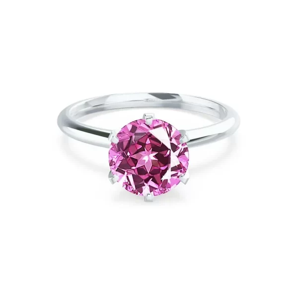 LILLIE Chatham® Pink Sapphire 18k White Gold 6 Prong Knife Edge Solitaire Ring