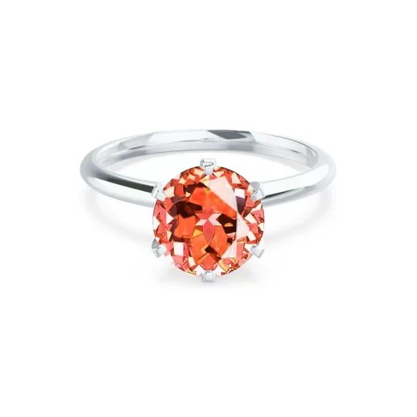 LILLIE Chatham® Padparadscha Sapphire 18k White Gold 6 Prong Knife Edge Solitaire Ring