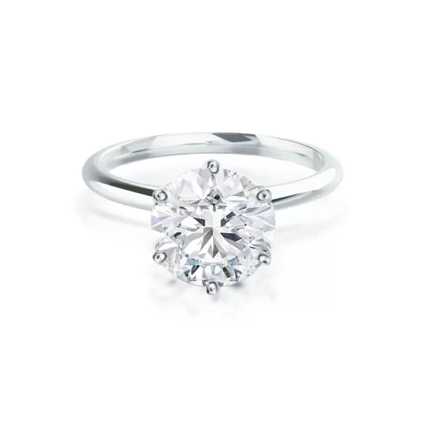 LILLIE Round Moissanite 18k White Gold 6 Prong Knife Edge Solitaire Ring