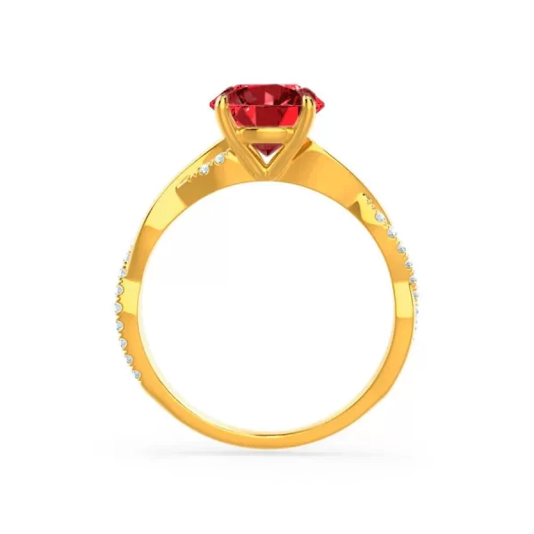 EDEN Chatham® Round Ruby & Diamond 18k Yellow Gold Vine Ring - Image 2