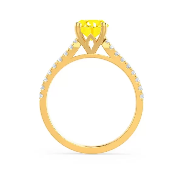 VIOLA Chatham® Yellow Sapphire Oval & Diamond 18k Yellow Gold Shoulder Set Ring - Image 2