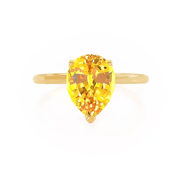 LULU Chatham® Pear Yellow Sapphire 18k Yellow Gold Petite Solitaire Ring - Image 2