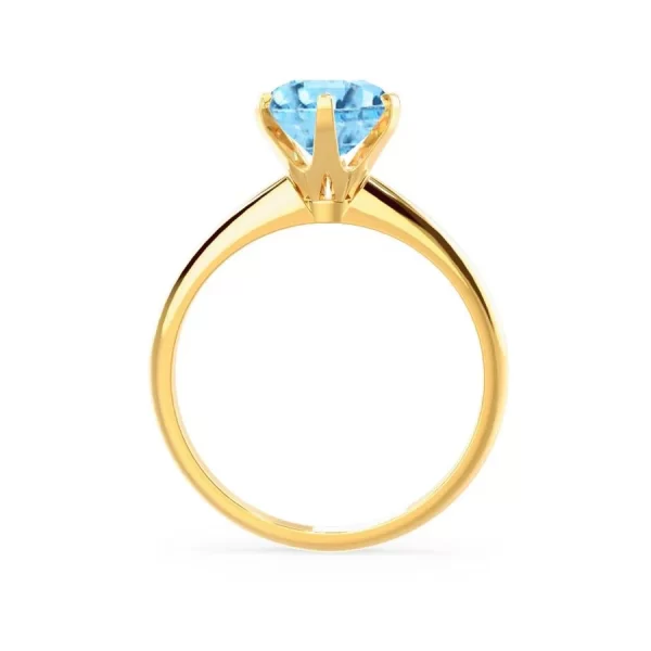 LILLIE Chatham® Aqua Spinel 18k Yellow Gold 6 Prong Knife Edge Solitaire Ring - Image 2