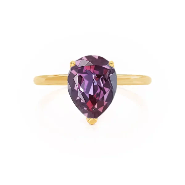 LULU Chatham® Pear Alexandrite 18k Yellow Gold Petite Solitaire Ring - Image 2