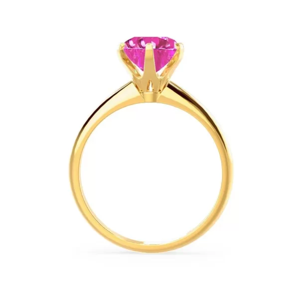 LILLIE Chatham® Pink Sapphire 18k Yellow Gold 6 Prong Knife Edge Solitaire Ring - Image 2