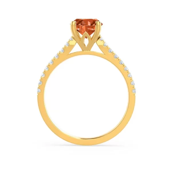 VIOLA Chatham® Padparadscha Oval & Diamond 18k Yellow Gold Shoulder Set Ring - Image 2