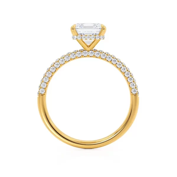 COCO Princess Moissanite & Diamond 18k Yellow Gold Hidden Halo Triple Pavé Shoulder Set - Image 2