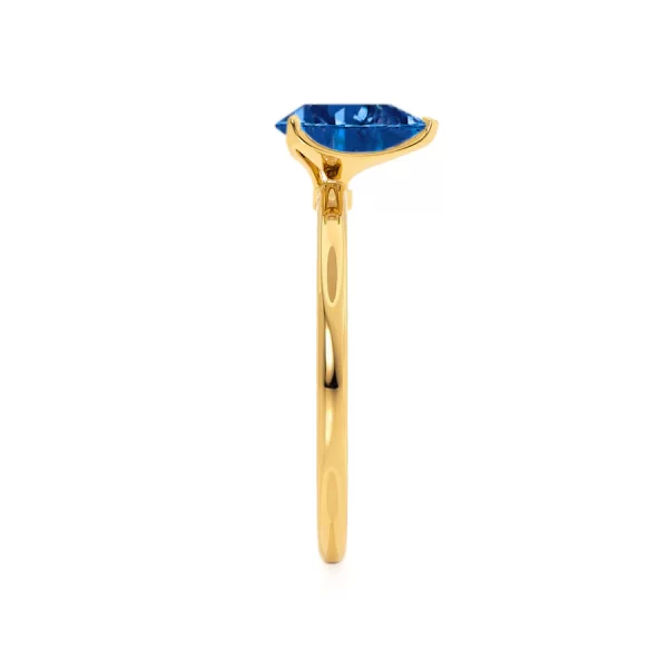 LULU Chatham® Pear Blue Sapphire 18k Yellow Gold Petite Solitaire Ring - Image 3