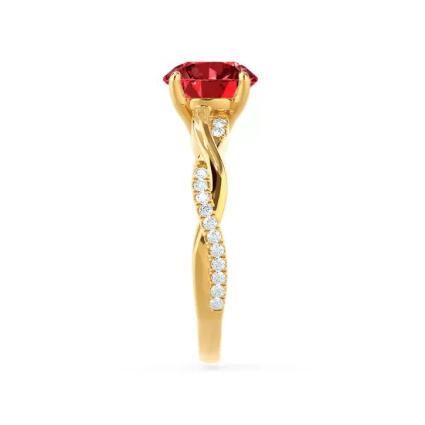 EDEN Chatham® Round Ruby & Diamond 18k Yellow Gold Vine Ring - Image 3