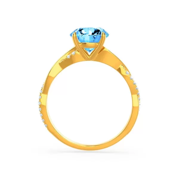 EDEN Chatham® Round Aqua Spinel & Diamond 18k Yellow Gold Vine Ring - Image 3