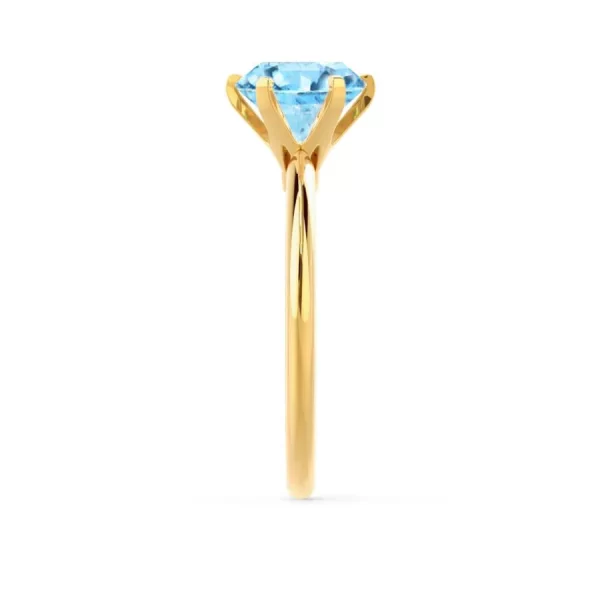 LILLIE Chatham® Aqua Spinel 18k Yellow Gold 6 Prong Knife Edge Solitaire Ring - Image 3