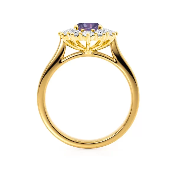 DIANA Chatham® Alexandrite & Lab Diamond 18k Yellow Gold Halo - Image 3