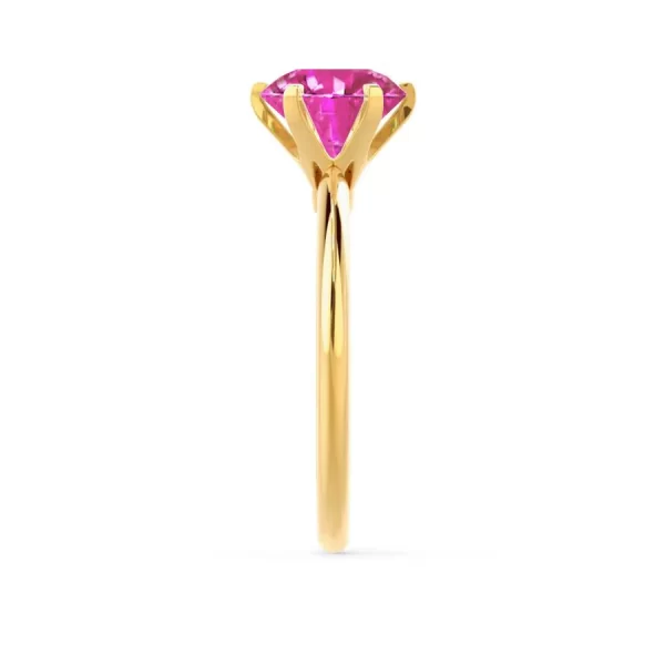 LILLIE Chatham® Pink Sapphire 18k Yellow Gold 6 Prong Knife Edge Solitaire Ring - Image 3