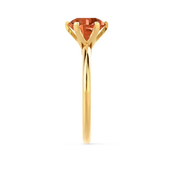 LILLIE Chatham® Padparadscha Sapphire 18k Yellow Gold 6 Prong Knife Edge Solitaire Ring - Image 3