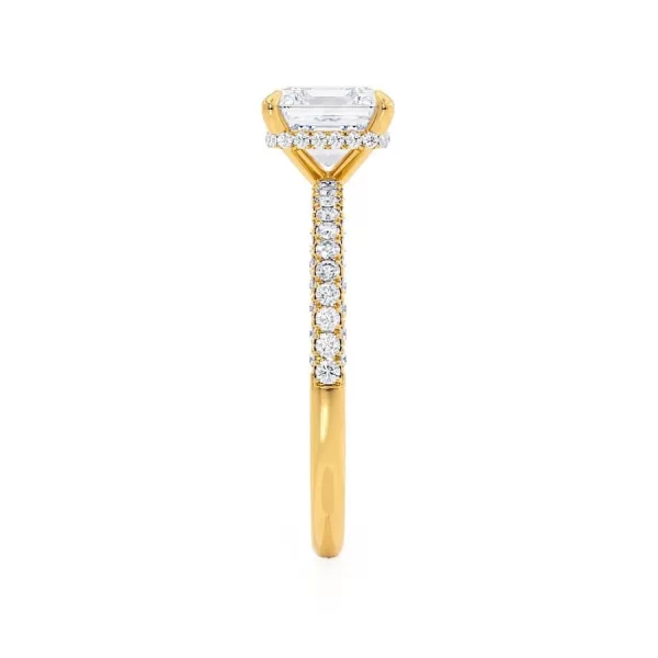 COCO Princess Moissanite & Diamond 18k Yellow Gold Hidden Halo Triple Pavé Shoulder Set - Image 3