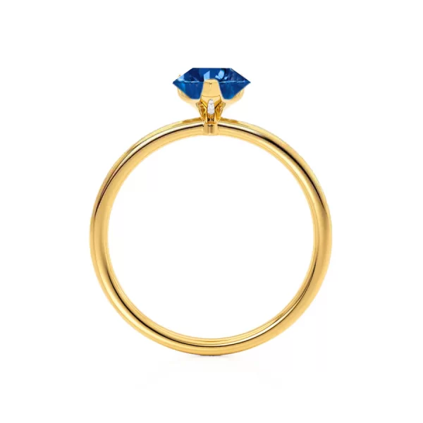 LULU Chatham® Pear Blue Sapphire 18k Yellow Gold Petite Solitaire Ring - Image 4