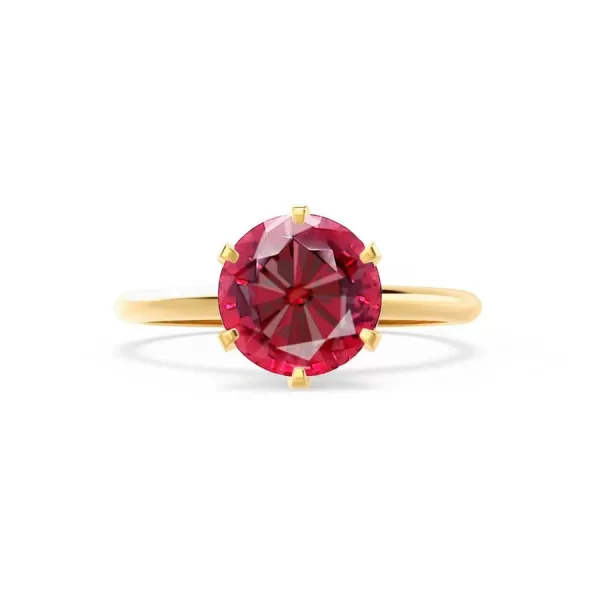 LILLIE Chatham® Ruby 18k Yellow Gold 6 Prong Knife Edge Solitaire Ring - Image 2