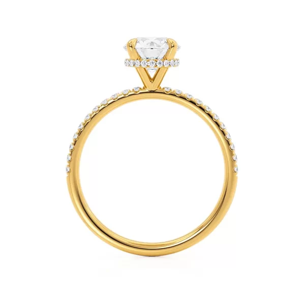 LIVELY Round Moissanite & Diamond 18k Yellow Gold Petite Hidden Halo Pavé Shoulder Set Ring - Image 5