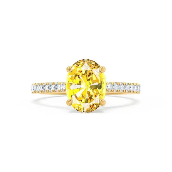 VIOLA Chatham® Yellow Sapphire Oval & Diamond 18k Yellow Gold Shoulder Set Ring - Image 4