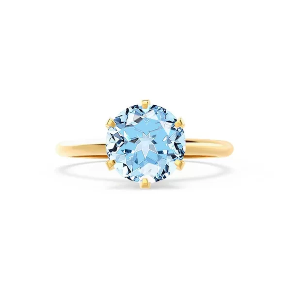 LILLIE Chatham® Aqua Spinel 18k Yellow Gold 6 Prong Knife Edge Solitaire Ring - Image 4