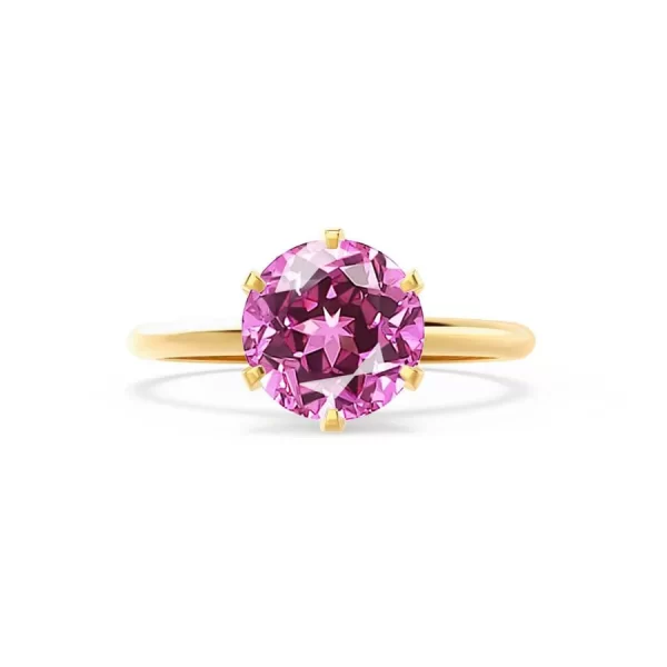 LILLIE Chatham® Pink Sapphire 18k Yellow Gold 6 Prong Knife Edge Solitaire Ring - Image 4