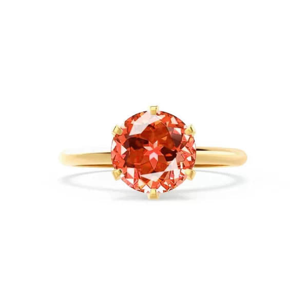 LILLIE Chatham® Padparadscha Sapphire 18k Yellow Gold 6 Prong Knife Edge Solitaire Ring - Image 4