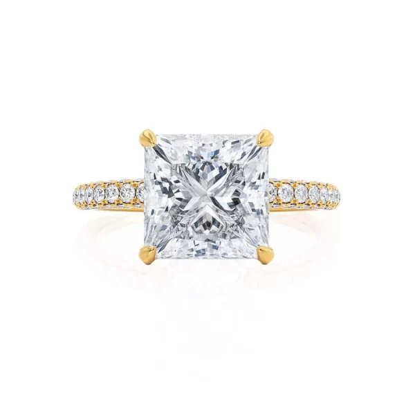 COCO Princess Moissanite & Diamond 18k Yellow Gold Hidden Halo Triple Pavé Shoulder Set - Image 4