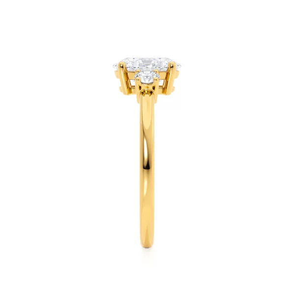 LOUELLA Moissanite Oval Petite Trilogy Engagement Ring 18k Yellow Gold - Image 2