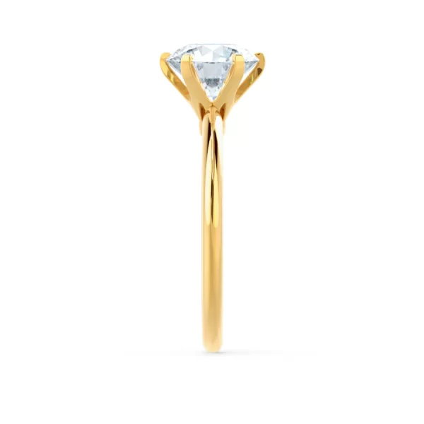 LILLIE Round Moissanite 18k Yellow Gold 6 Prong Knife Edge Solitaire Ring - Image 3