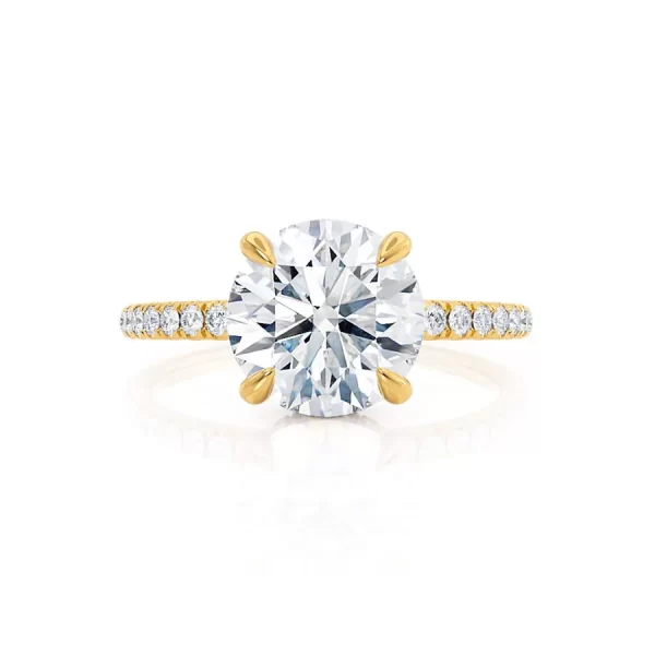 LIVELY Round Moissanite & Diamond 18k Yellow Gold Petite Hidden Halo Pavé Shoulder Set Ring - Image 3