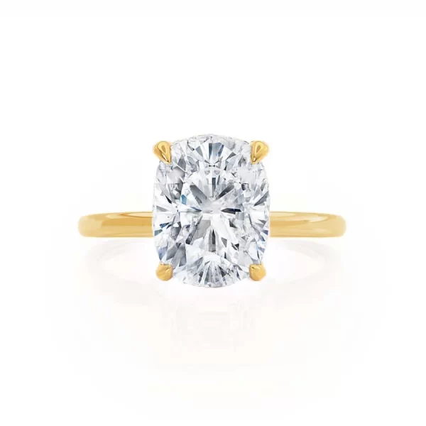 PARIS Elongated Cushion Moissanite & Diamond 18k Yellow Gold Hidden Halo - Image 4