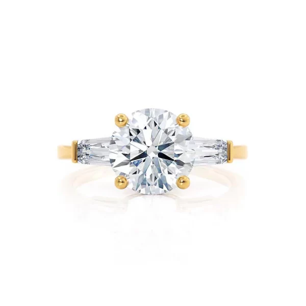 LOVETTA Round Moissanite & Diamond Baguette 18k Yellow Gold Trilogy - Image 4