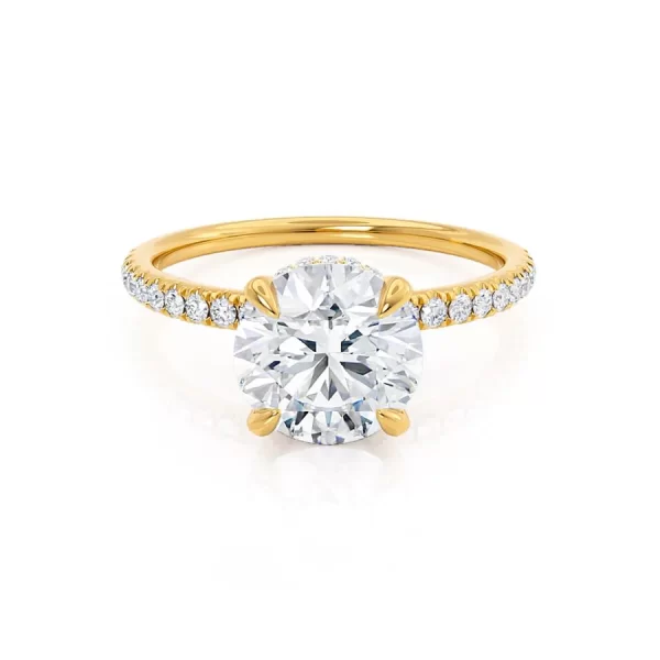 LIVELY Round Moissanite & Diamond 18k Yellow Gold Petite Hidden Halo Pavé Shoulder Set Ring - Image 4