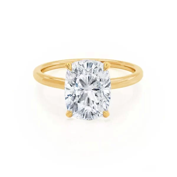 PARIS Elongated Cushion Moissanite & Diamond 18k Yellow Gold Hidden Halo - Image 5