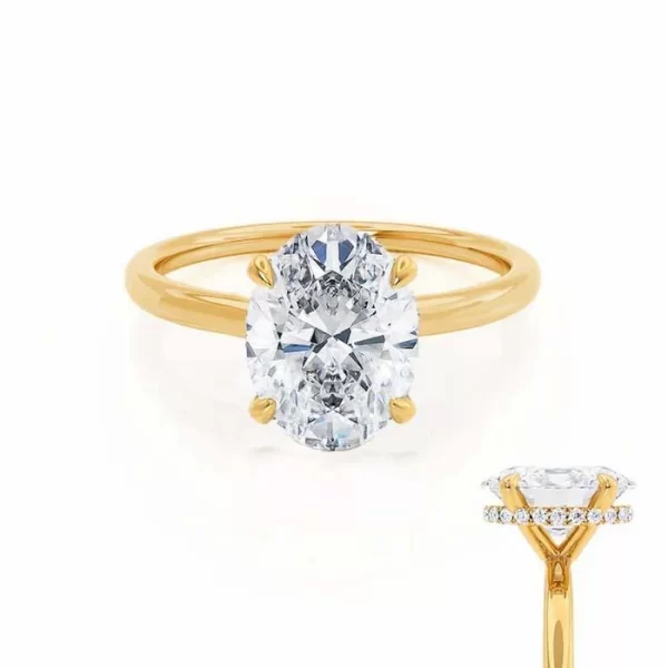 PARIS Oval Moissanite & Diamond 18k Yellow Gold Hidden Halo